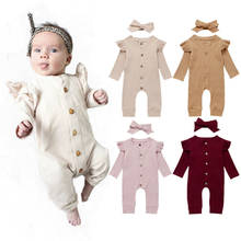 PUDCOCO/хлопковая одежда из 2 предметов для новорожденных девочек и мальчиков трикотажный комбинезон с оборками, комбинезон с длинными рукавами, повязка на голову, осенняя одежда для детей от 0 до 24 месяцев 2024 - купить недорого