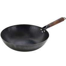 Wok de hierro tradicional chino hecho a mano, Wok grande de acero al carbono, antiadherente, cocina de Gas, sartén 2024 - compra barato
