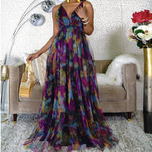 Summer Women Print V Neck Maxi Dress Spaghetti Strap Party Elegant Casual Dresses Open Back Halter Dress 2024 - buy cheap