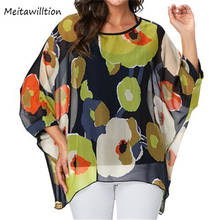 Vintage Floral Print Chiffon Blouse Shirt 2020 Casual Batwing Sleeve Loose Shirts Summer Boho Style Sunscreen Tops 2024 - buy cheap