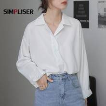 Elegant Loose Chiffon Blouses For Women Pure White OL Tops Streetwear Womens Clothes Long Sleeve Turn-down Collar Satin Blouse 2024 - buy cheap