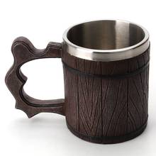 Classic Simulation Wooden Barrel Mug Double Wall Stainless Steel Drinkware Retro Capacity Coffee Tea Beer Resin Wood Mugs Cup 2024 - buy cheap