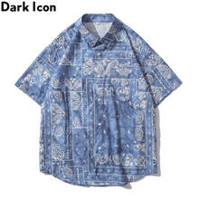 Camisas havaianas com ícone escuro masculinas, camisetas com gola virada para baixo, camisas polo para homens 2024 - compre barato