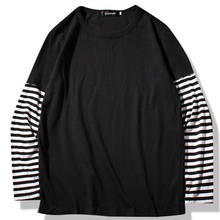 Spring Autumn Long Sleeve T-shirts Men O-neck Striped Patchwork Long T Shirts Men Fashion Casual Streetwear Men Tee Shirts 2024 - buy cheap