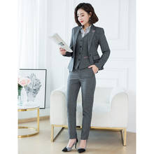 2020 Elegant Gray Office Work Wear Pant Suits OL 2 Piece Sets Solid Blazer Jacket & Trousers Suit For Women Set Femme Plus Size 2024 - buy cheap