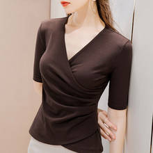 Blusa De manga corta para Mujer, camisa 95% De algodón con cuello en V, Ropa interior De manga larga, 2020 2024 - compra barato