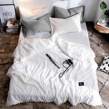 45  Summer Quilt Solid Color Air Condition Comforter with little white Pompons Thin Throw Blanket many colours bedding free 2024 - buy cheap