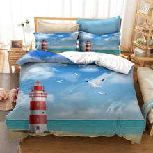 À beira-mar farol impresso 3d, conjunto de cama com edredom e fronhas, roupa de cama (sem lençol) 2024 - compre barato