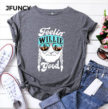 JFUNCY-camisetas de talla grande para mujer, de gran tamaño Camiseta de algodón, camisetas holgadas de manga corta para mujer, camiseta estampada divertida para mujer 2021 2024 - compra barato