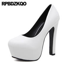 Super Extreme Pumps Block Round Toe Platform Shoes White 14cm Sexy Chunky Thick Fetish High Heels Exotic Dancer Autumn Women 2024 - buy cheap