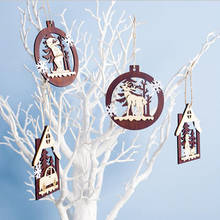 1PCS Wooden Pendent Christmas Decoration Elk Snowman Wood Card Christmas Tree Ornaments Window Decors Xmas Gift 2024 - buy cheap