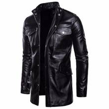 Men's long leather jacket motorcycle jacket windbreaker jacket black spring spring 2020 2024 - buy cheap