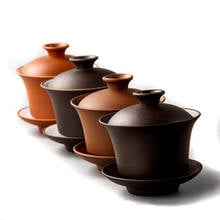 Китайский чайный набор, элегантные чайные чашки Gaiwan, фиолетовые глиняные чашки, 120 мл, чашка с крышкой, блюдце, Zisha, чайная чашка для заваривания, Прямая поставка 2024 - купить недорого