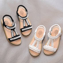 2021 Summer Girls Pearls Sandals Baby Princess Shoes Kids Elastic Band Beach Shoes String Bead Crystal Children Flats Toddlers 2024 - buy cheap