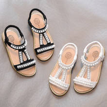 Sandalias con perlas para niña, zapatos de princesa para bebé, zapatos de playa con banda elástica, zapatillas planas con cuentas de cristal para niño pequeño 2021 2024 - compra barato