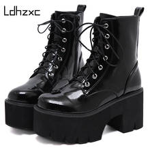 LDHZXC-botas para mujer con plataforma cuña gruesa, botines de charol, Punk, gótico, color negro, invierno, 2020 2024 - compra barato