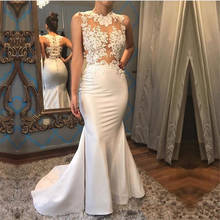 Elegant White Satin Mermaid See Through Prom Dress Lace Appliques Sleeveless Evening Gowns vestidos de noivas sexy 2024 - buy cheap