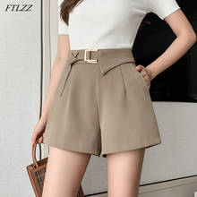 FTLZZ 2022 New Spring Summer Women High Waist Asymmetrical Belt Wide Leg Black Shorts Casual Female Loose Streetwear Lady Shorts 2024 - buy cheap