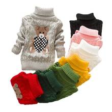 2021Winter Girls Warm Sweaters Boys Thick Knitted Turtleneck Sweaters Baby High Collar Pullover Cartoon Bear Sweater Kids Coats 2024 - buy cheap