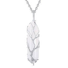 Silver Plated Wire Wrap Irregular Shape Rock Crystal Pendant Link Chain Necklace Black Agates Tree of Life Jewelry 2024 - buy cheap