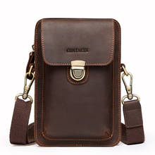 CONTACTS Brand Crazy Horse Leather Men's Bag Male Shoulder bag high quality Mobile Phone Bag Belt Messenger crossbody Bags 2024 - buy cheap