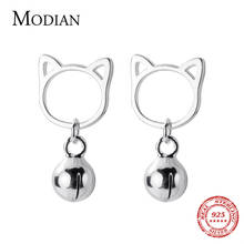 Modian-pendientes de plata de ley 925 con forma de gato y campanas, joyería coreana, accesorios de regalo 2024 - compra barato