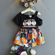 Летняя детская одежда рубашка с буквенным принтом и клетчатая юбка с сумкой, милый комплект одежды для маленьких девочек, модная Корейская одежда для маленьких девочек 2024 - купить недорого