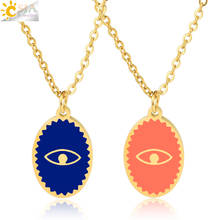 CSJA Oval Stainless Steel Necklace for Women Gold Color Enamel Evil Eye Pendant Thin Chain Chaine Collier Acier Inoxidable S770 2024 - buy cheap