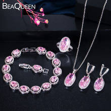 BeaQueen стильный розовый овальный cz проложенный кристаллами кубический цирконий камень 4 шт серьги ожерелье браслет и кольцо наборы ювелирные изделия подарок JS245 2024 - купить недорого