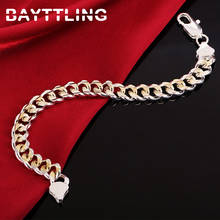 BAYTTLING-pulsera de cadena cubana para mujer y hombre, brazalete de Plata de Ley 925 de 8 pulgadas y 10mm, de lado completo dorado, joyería de boda 2024 - compra barato