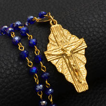 Anniyo Hawaii Cross Pendant Blue Beads Chain Necklaces Micronesia Chuuk Marshall Guam Cross Jewelry #225706 2024 - buy cheap