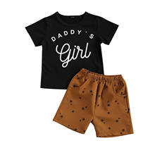 1-6Y Kids Baby Girls Clothes Sets Summer Casual Letter Print Short Sleeve Black Tees+Print Shorts Two Pieces Girl Outfits 2024 - buy cheap