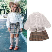 Fashion Cute Toddler Kid Baby Girl Lace Floral White Shirt Blouses Plaid Skirt 2pcs Fashion Princess Girls Outfits Clothes Set 2024 - buy cheap