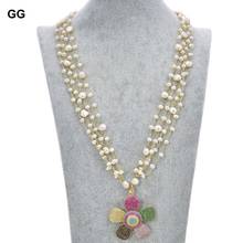 GuaiGuai ювелирные изделия натуральный жемчуг 24 ''4 ряда белый жемчуг ожерелье CZ паве цветок кулон 2024 - купить недорого