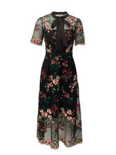 Vestido de verano de encaje con flores bordadas para mujer, de fiesta con traje largo lazo de tul, manga corta 2024 - compra barato