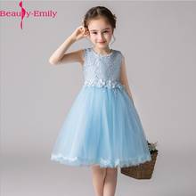 Beauty Emily Kids Beading O-Neck Tank Flower Girl Dress for Wedding 2020 Knee-Length Tulle Appliques Communion Dress with Sashes 2024 - buy cheap