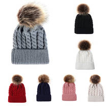 Baby Cap Faux Fur Hat For Girls And Boys Crochet Pompom Bobble Kids Cap Knitted Winter Children's Hats Caps 2024 - buy cheap