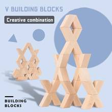 16pcs Wooden Building Blocks Toys For Kids Montessori V Shape Natural Large 3d Stacking Block Baby Educational Children Toy Gift 2024 - buy cheap