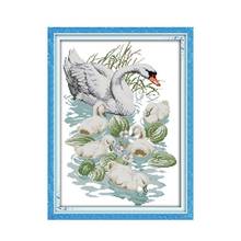Swan mother and her son cross stitch kit 14ct 11ct pre stamped canvas cross stitching animal embroidery DIY handmade needlework 2024 - buy cheap