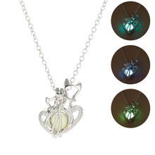 Pingente forma de coração gato bonito brilha no escuro, colar de pedra luminosa vazada moderna, joias femininas clássicas para halloween 2024 - compre barato