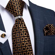 DiBanGu-Corbata de boda de seda para hombre, conjunto de anillo de gemelos de pañuelo dorado y negro para Diseño novedoso, moda de negocios para fiesta 2024 - compra barato