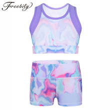 Kids Girls Sets Colorful Sleeveless Tie-Dye Tanks Crop Top with High Waist Dance Shorts Bottoms Gymnastic Workout Sports Set 2024 - buy cheap