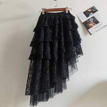 Saia de tule feminina moda verão coreano saia irregular preto/branco/bege em camadas kirt cintura alta saia plissada feminino 2024 - compre barato