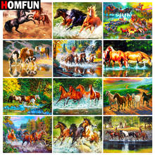 HOMFUN-pintura de diamante "paisaje de mar y caballo", punto de cruz, foto personalizada, bordado de diamantes cuadrados y redondos, decoración del hogar 2024 - compra barato