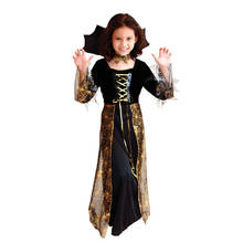 Child Kids Girls Black Gold Spiderweb Dark Countess Vampire Vampiress Costume Halloween Purim Carnival Masquerade Party Dress 2024 - buy cheap