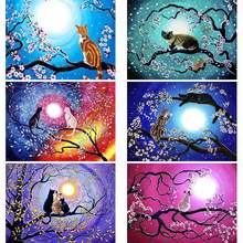 Pintura de diamantes de gato, árbol, Luna, dibujos animados, mosaico bordado 5D, punto de cruz, decoración para el hogar, regalos 2024 - compra barato