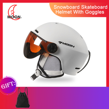 Capacete de esqui lua integralmente moldado, capacete pc + eps colorido, esqui ao ar livre, snowboard, skateboard, óculos para esportes 2024 - compre barato