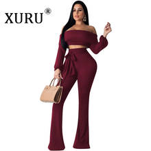 XURU  autumn new sexy tube top jumpsuit two-piece casual wine red Tibetan blue black jumpsuit suit 2024 - buy cheap