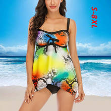 2021 New Vintage Print Plus Size 8XL Tankini Swimsuit Dress Bathing Suit Women Swimwear Skirt Big Size Monokini Bodysuit Female 2024 - buy cheap