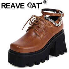 REAVE CAT 2021 Pumps Chains High Thick Heel Sole Chunky 8cm Platform Ankle Buckle Strap Square Toe Lace Up Punk Size 35-44 A4156 2024 - buy cheap